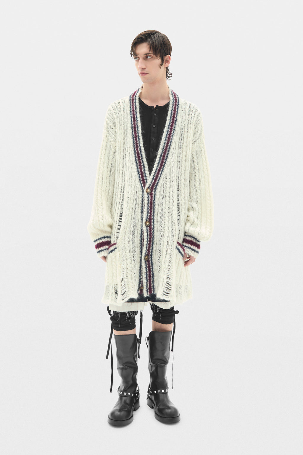 Cardigan Ulver en maille torsadée avec point d'échelle haute confort 