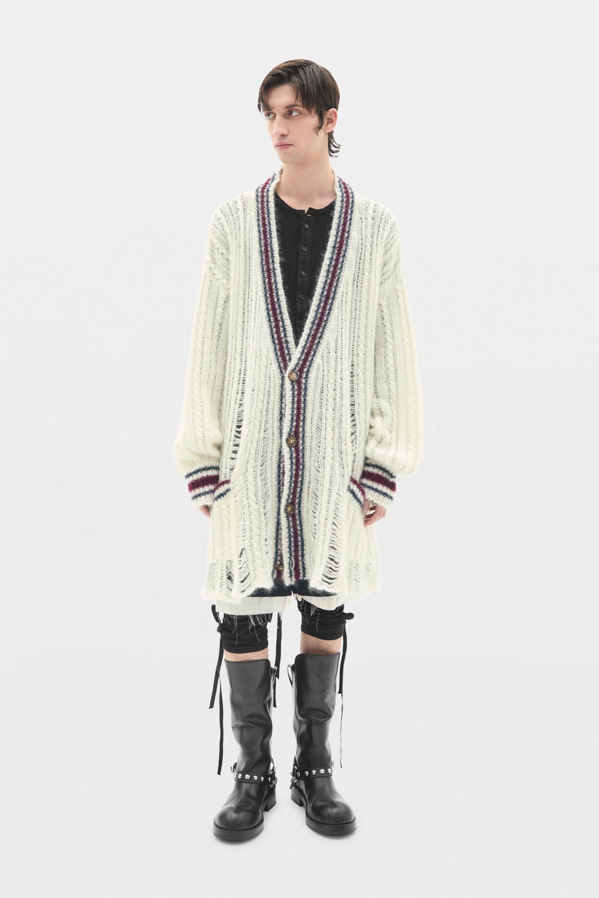 Cardigan Ulver en maille torsadée avec point d'échelle haute confort 