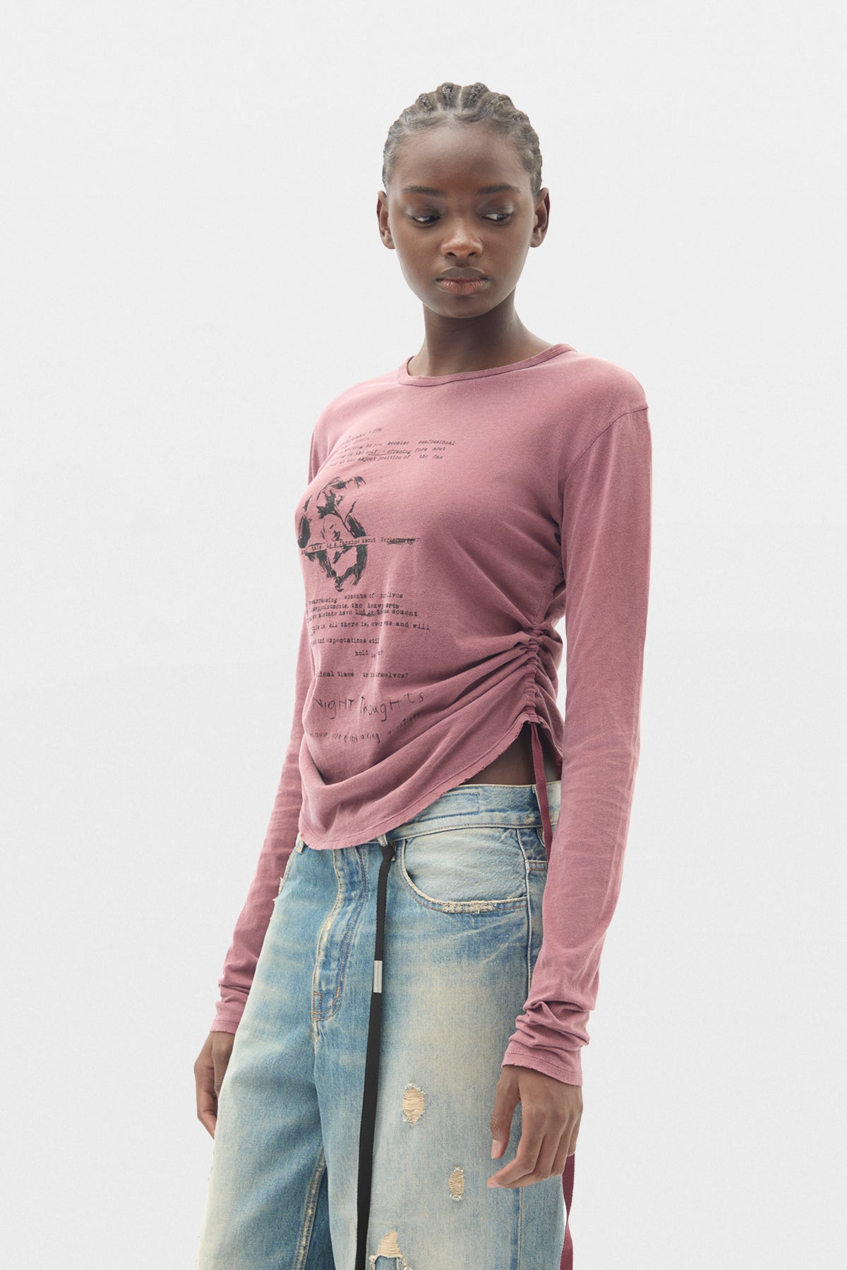 Dot Wrinkled Cropped Long Sleeves Top