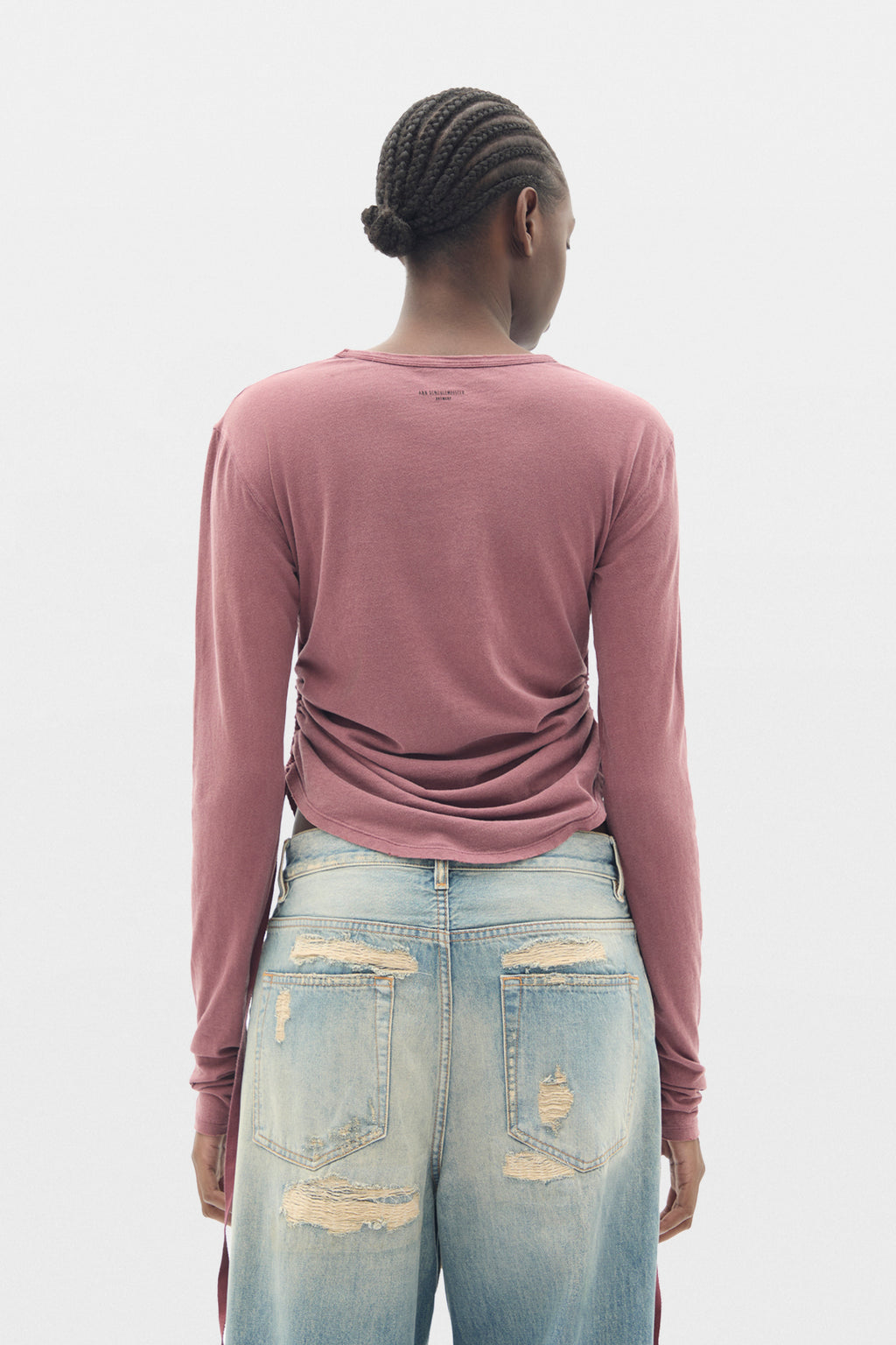 Dot Wrinkled Cropped Long Sleeves Top
