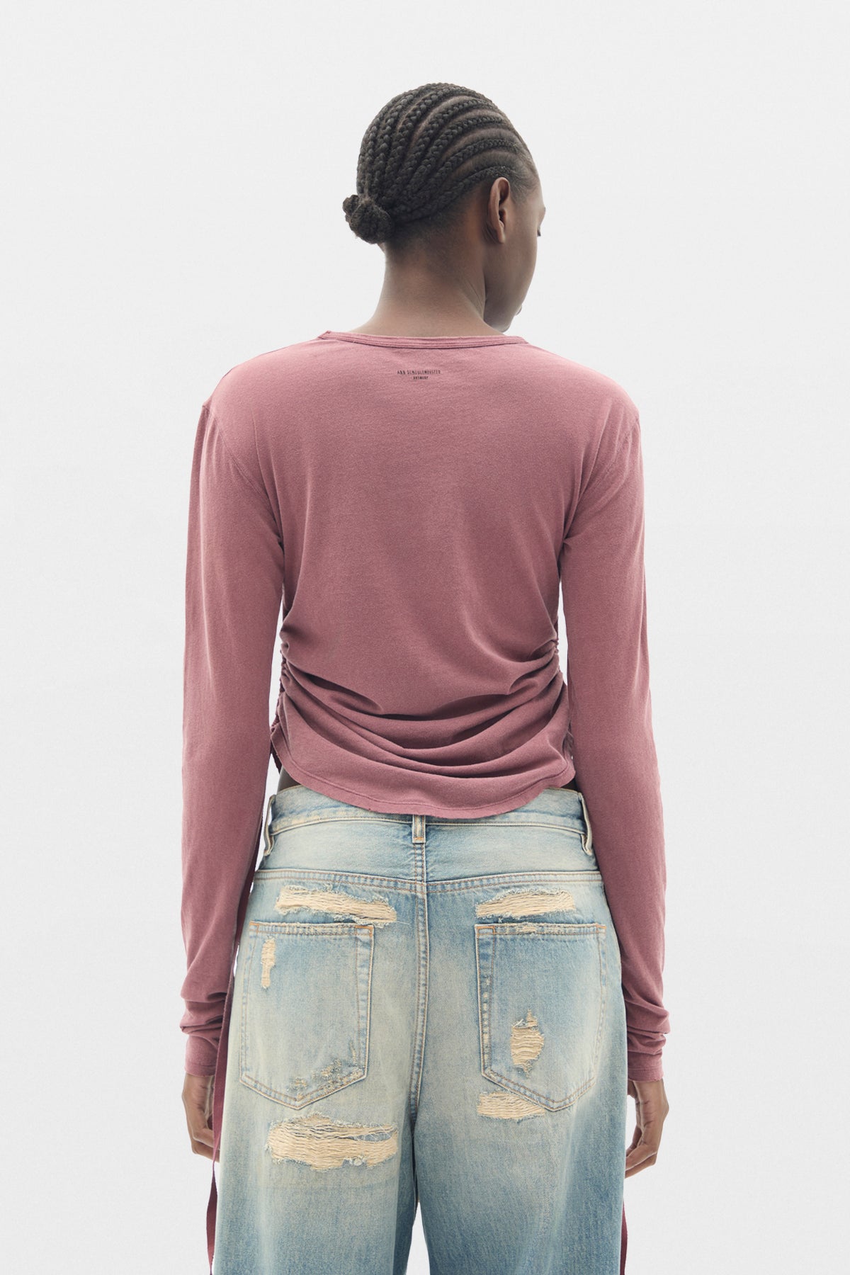 Dot Wrinkled Cropped Long Sleeves Top