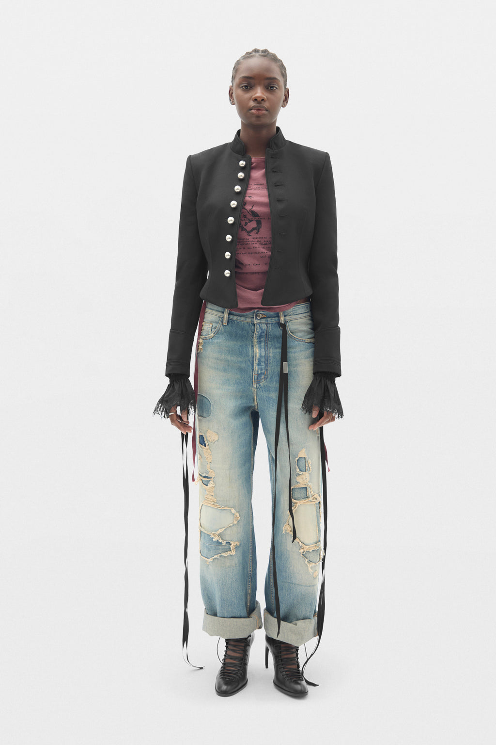 Dot Wrinkled Cropped Long Sleeves Top