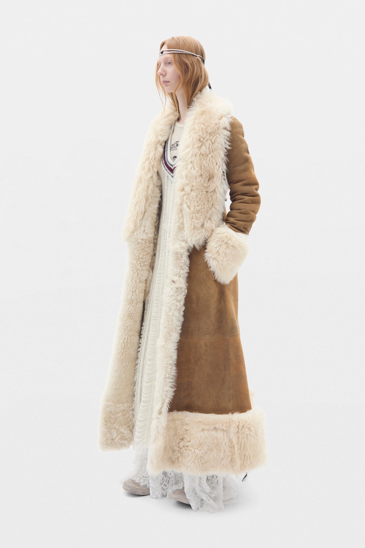 Zille Long Fur Coat with Shawl Collar
