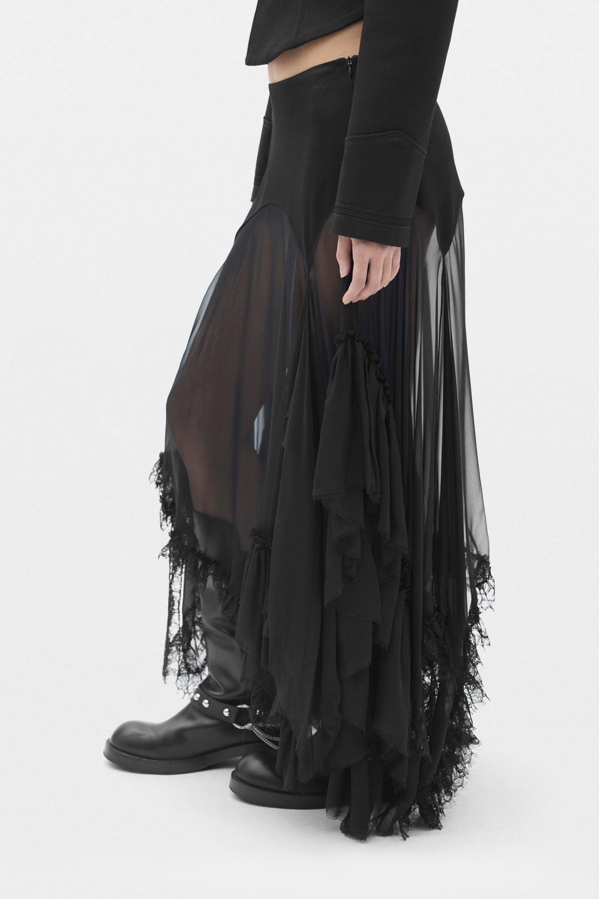 Aina Midi Panel Skirt With Cadi Contrast And Lace Ruffles