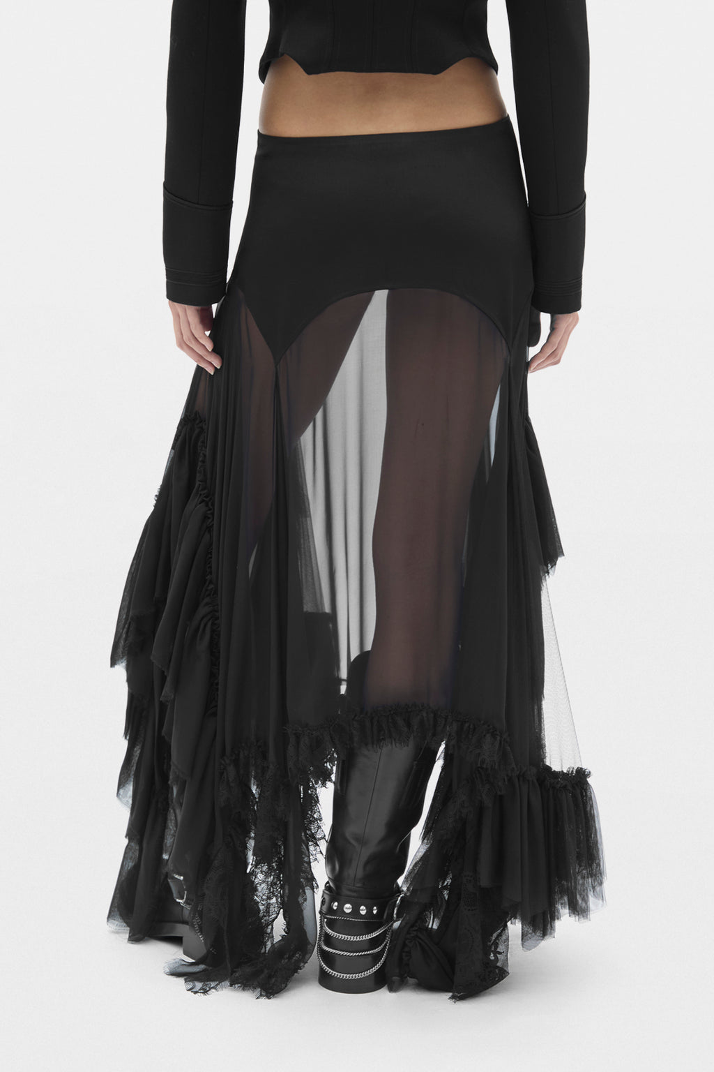 Aina Midi Panel Skirt With Cadi Contrast And Lace Ruffles