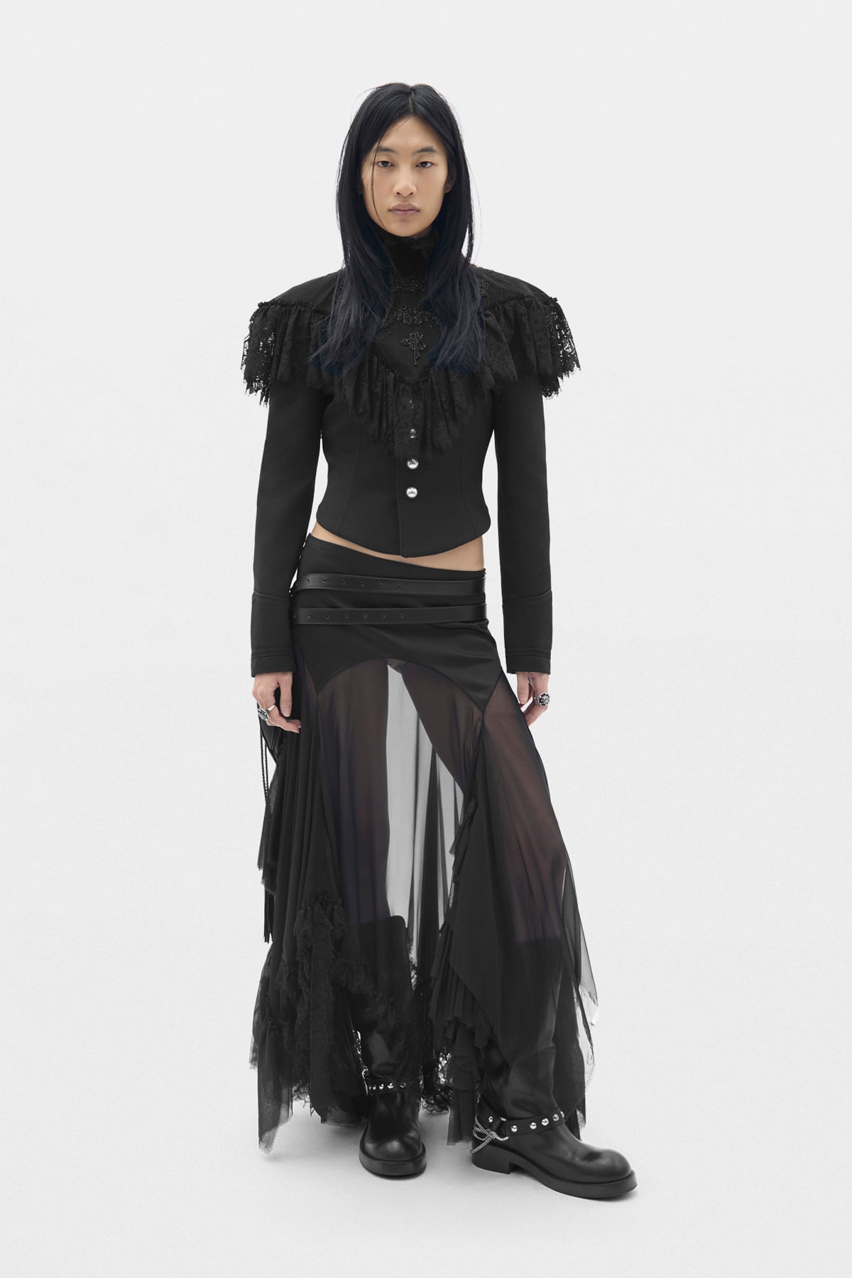 Aina Midi Panel Skirt With Cadi Contrast And Lace Ruffles