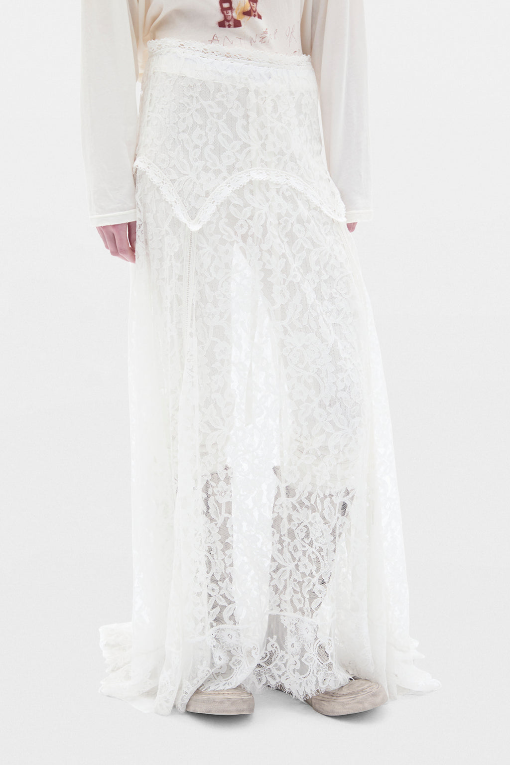 Helina X-Long Flared Panel Skirt with Lace Details