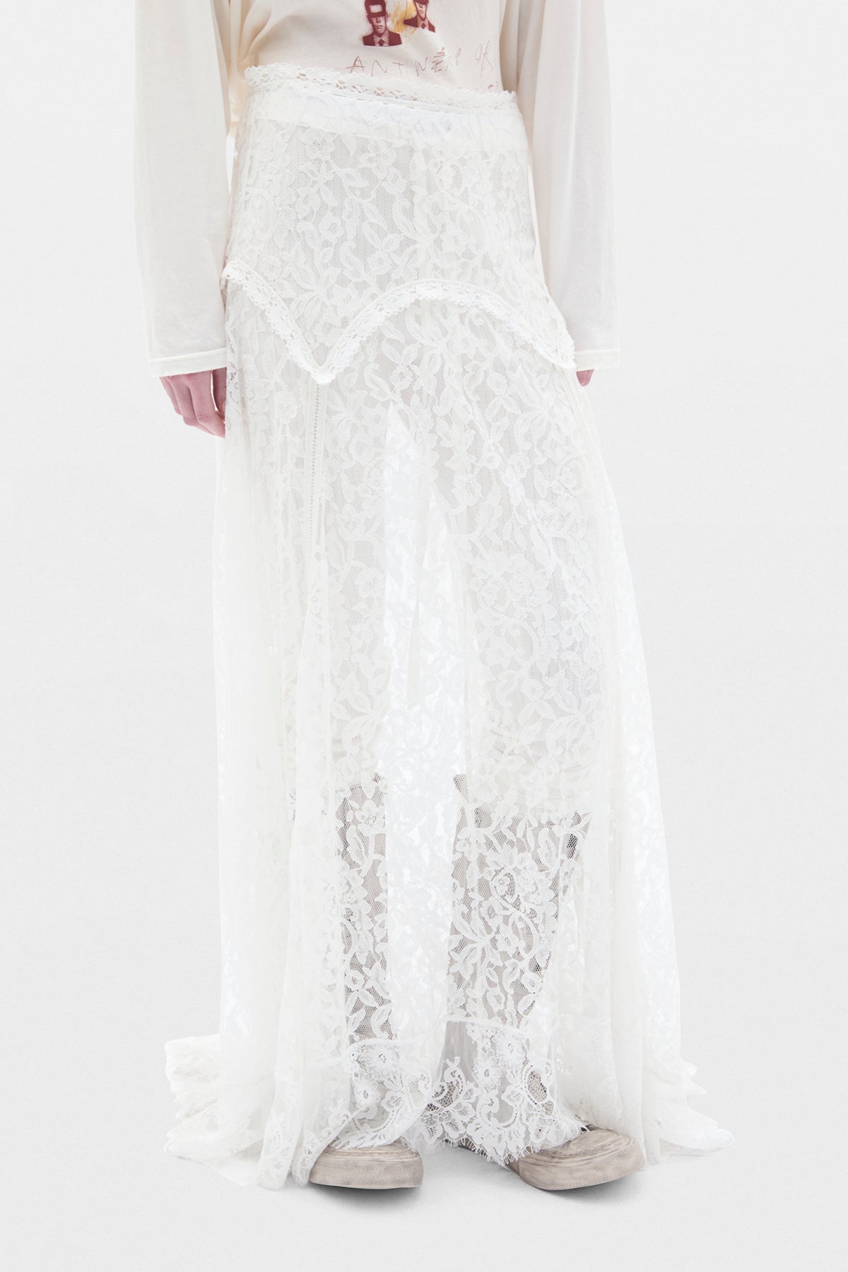 Helina X-Long Flared Panel Skirt with Lace Details