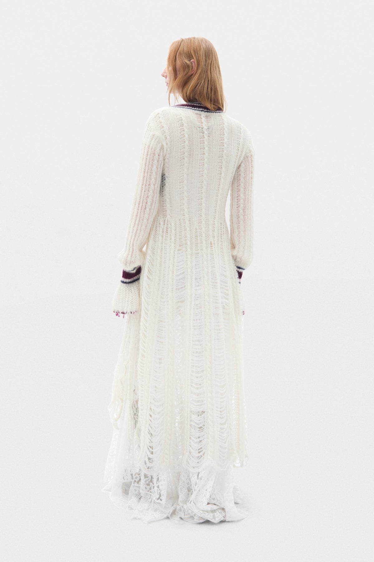 Danna Cable Knit Ladder Stitch Asymmetric Dress with Embroidered Emblem