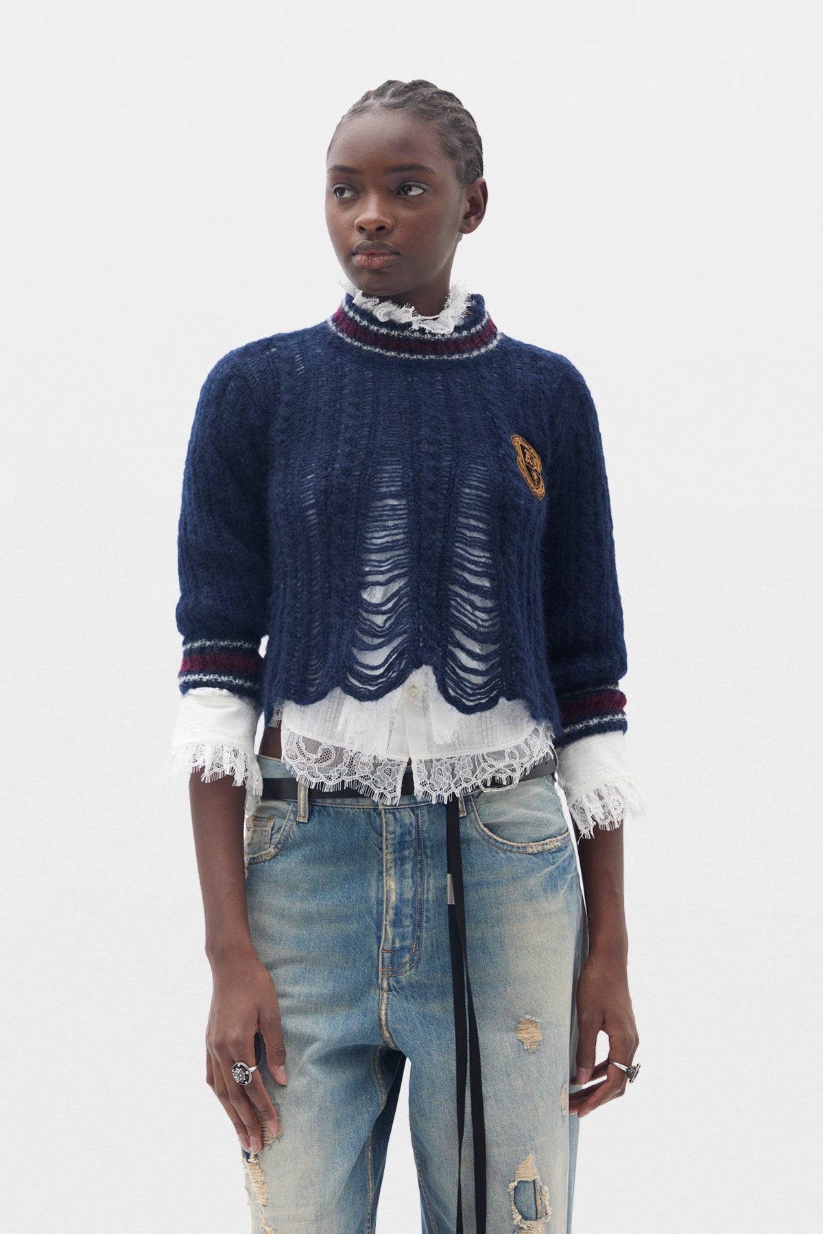 Jetlene Cable Knit Ladder Stitch Cropped Sweater