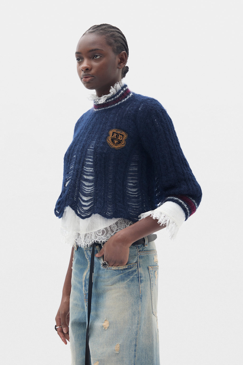 Jetlene Cable Knit Ladder Stitch Cropped Sweater