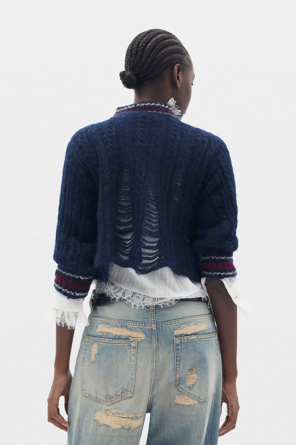 Jetlene Cable Knit Ladder Stitch Cropped Sweater