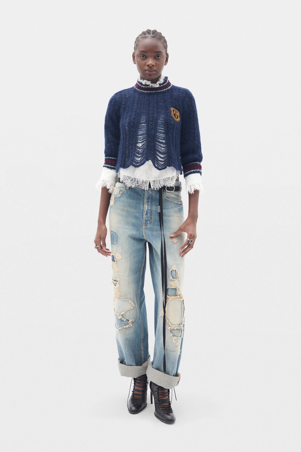 Jetlene Cable Knit Ladder Stitch Cropped Sweater