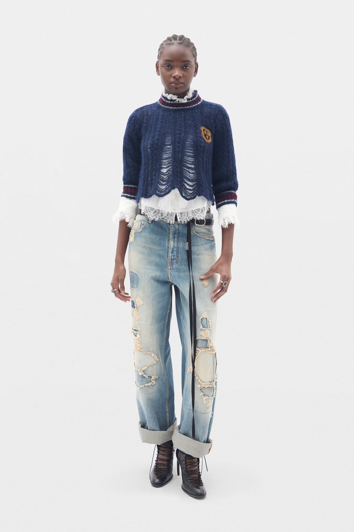 Jetlene Cable Knit Ladder Stitch Cropped Sweater
