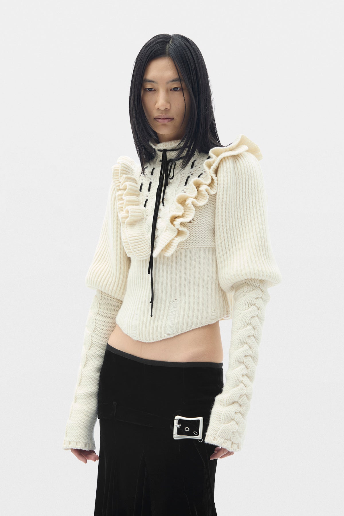 Liva Cable Knit Plastron Fitted Sweater