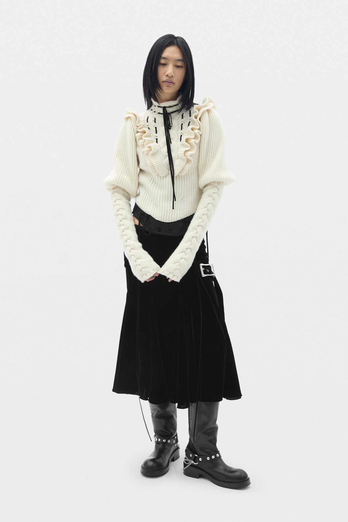 Liva Cable Knit Plastron Fitted Sweater