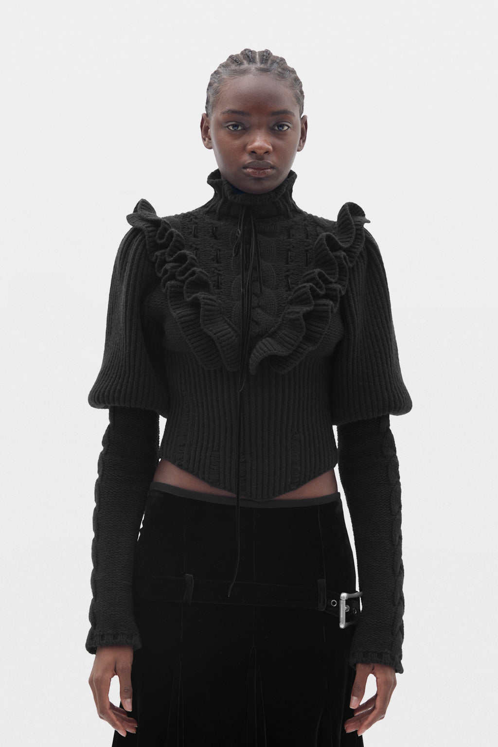 Liva Kabelstrick-Plastron-Pullover mit enger Passform 