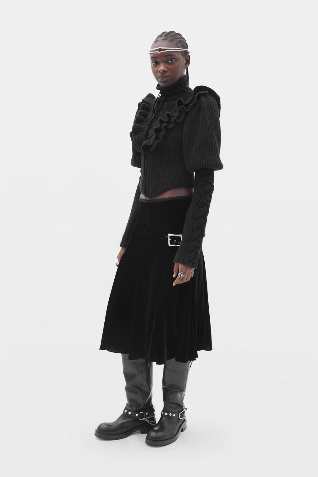 Liva Kabelstrick-Plastron-Pullover mit enger Passform 
