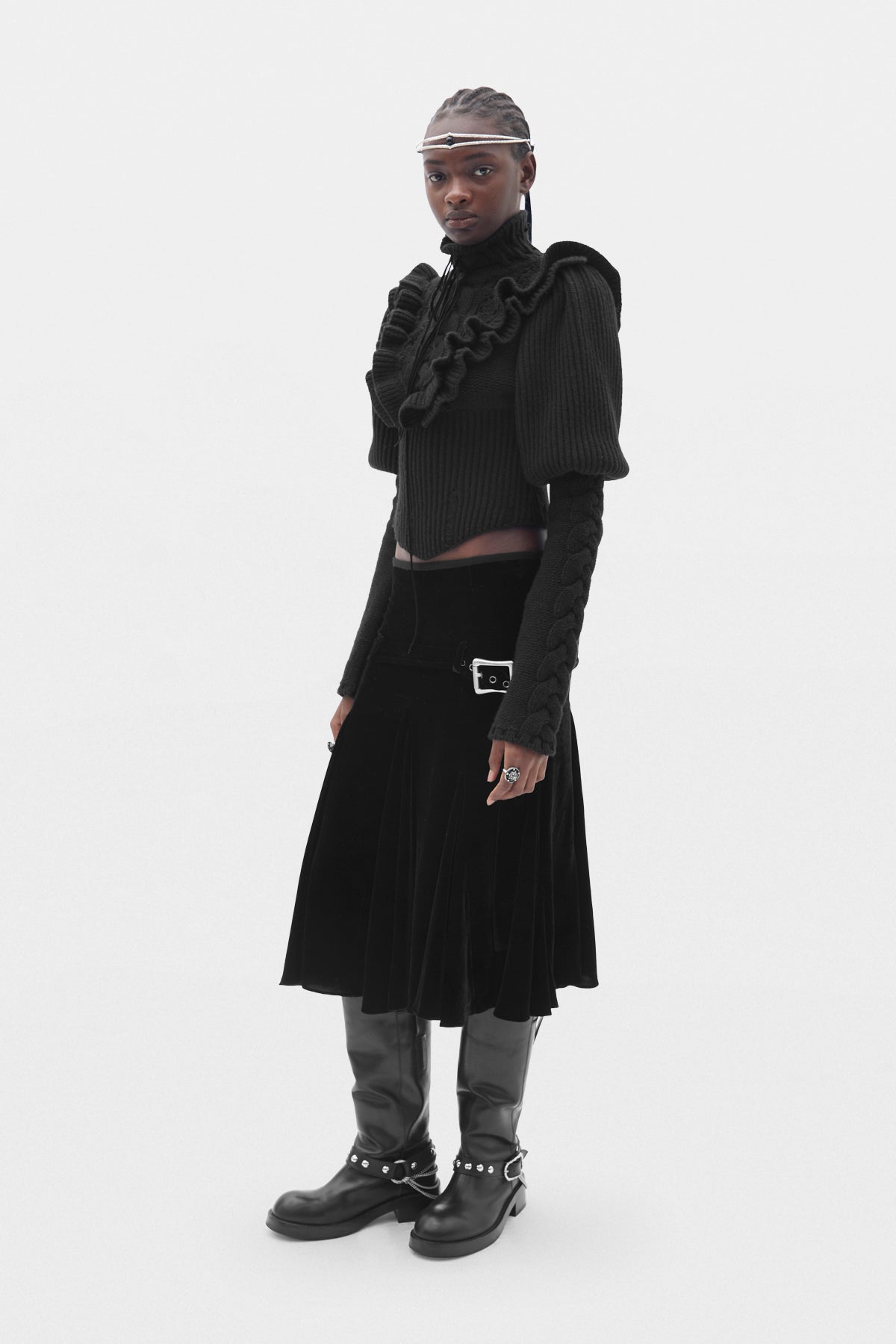Liva Cable Knit Plastron Fitted Sweater
