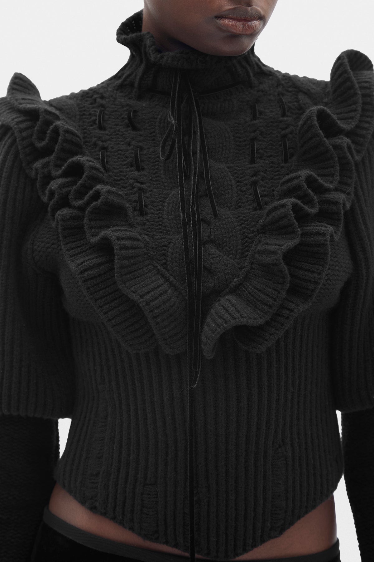 Liva Cable Knit Plastron Fitted Sweater