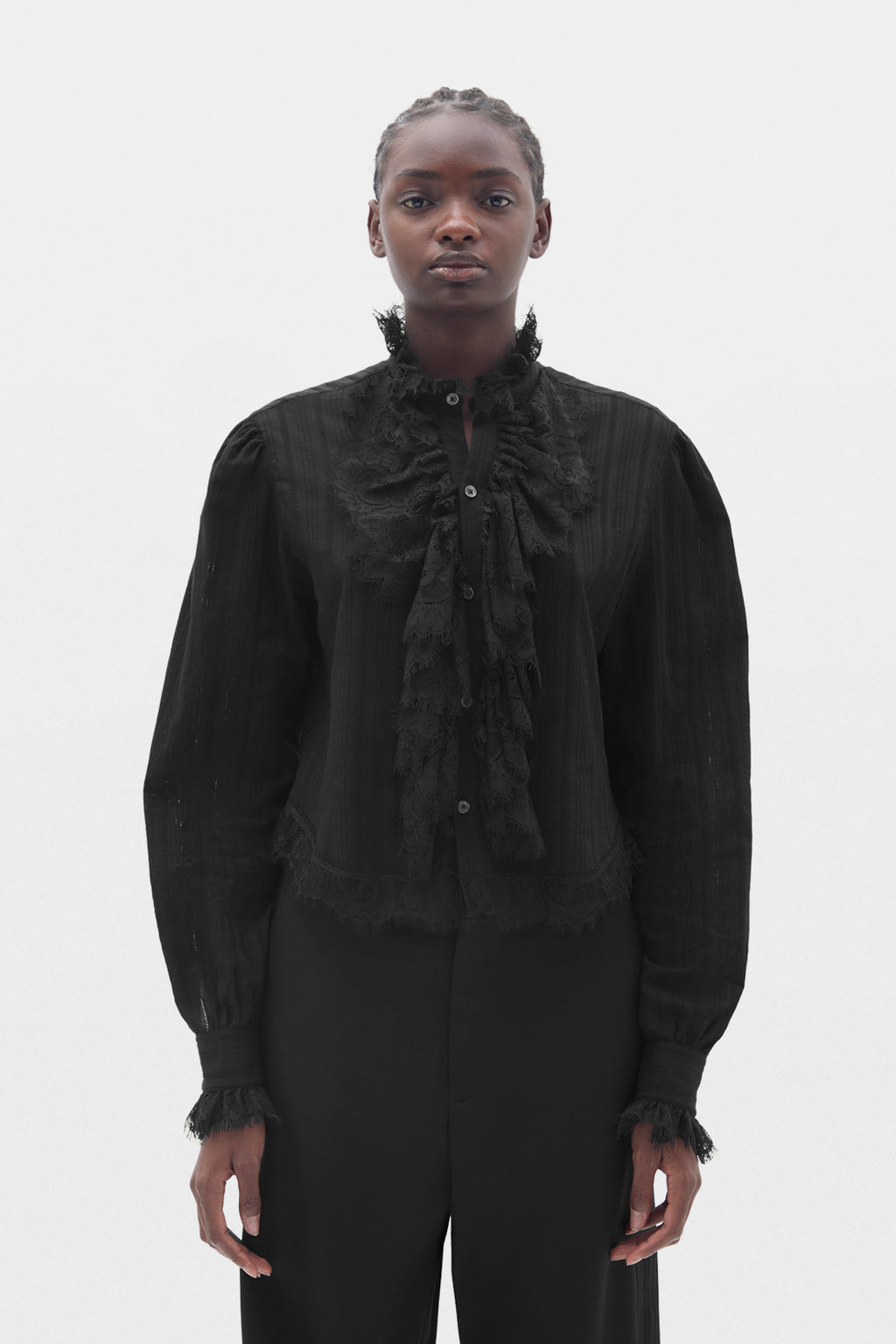 Chemise Freda raccourcie avec volants en dentelle 