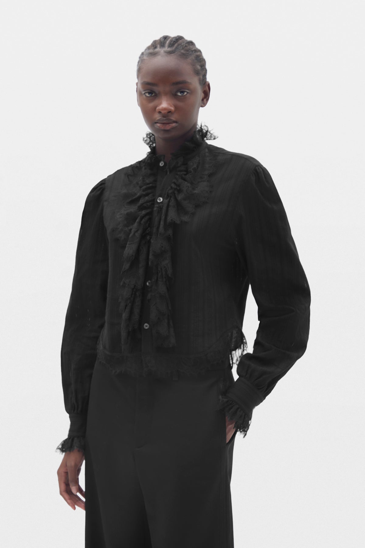 Freda corto Camicia con Volant in Pizzo 