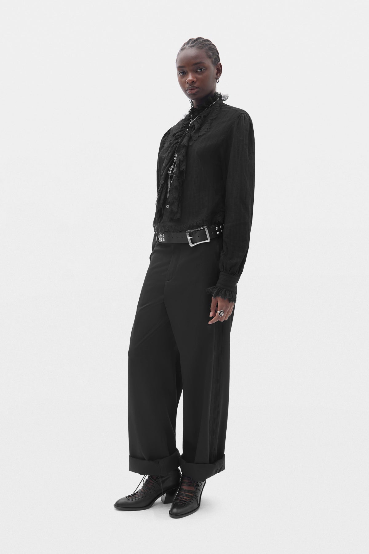Freda corto Camicia con Volant in Pizzo 