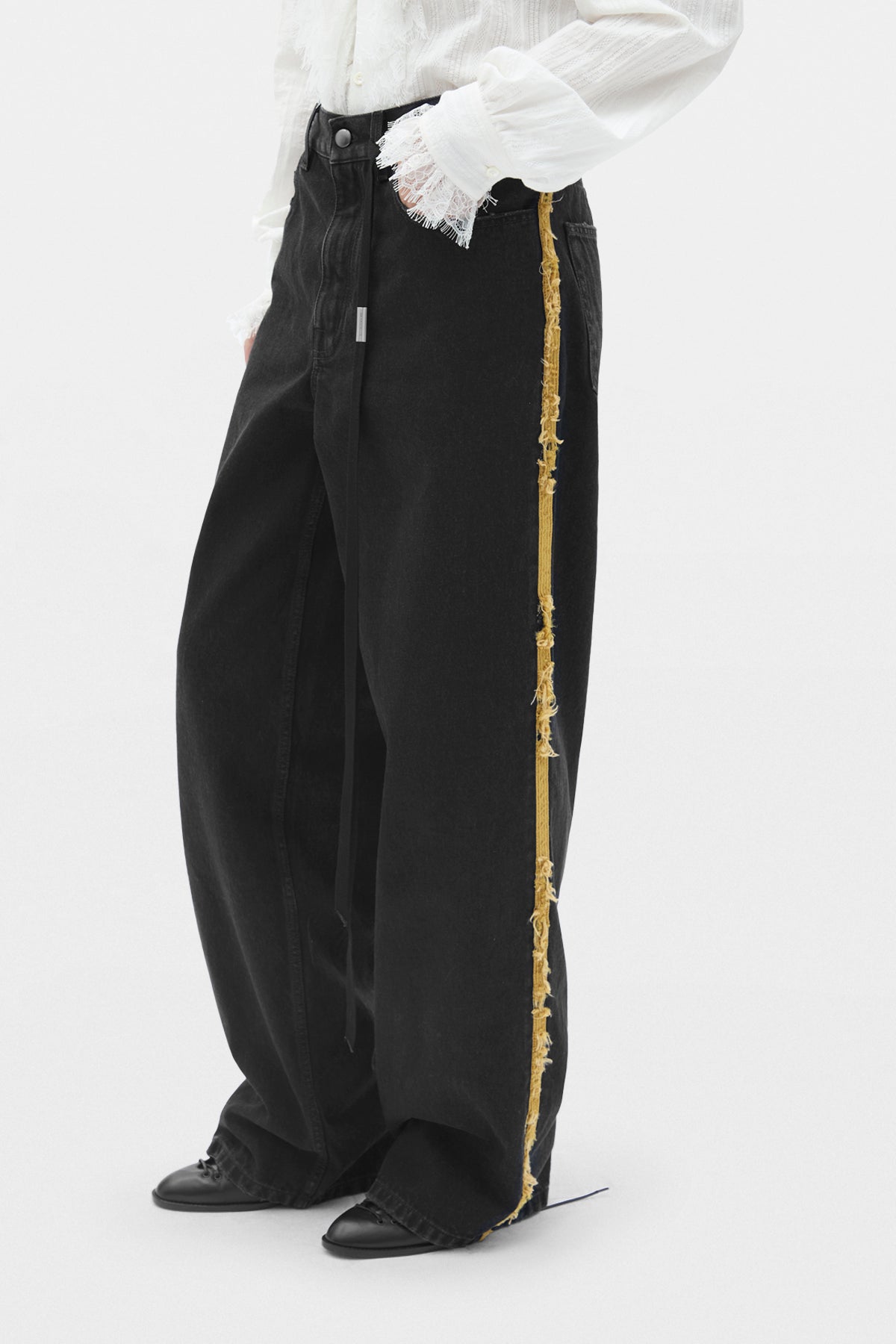 Pantalon ample à jambes droites 5 poches Annela avec bandes latérales 