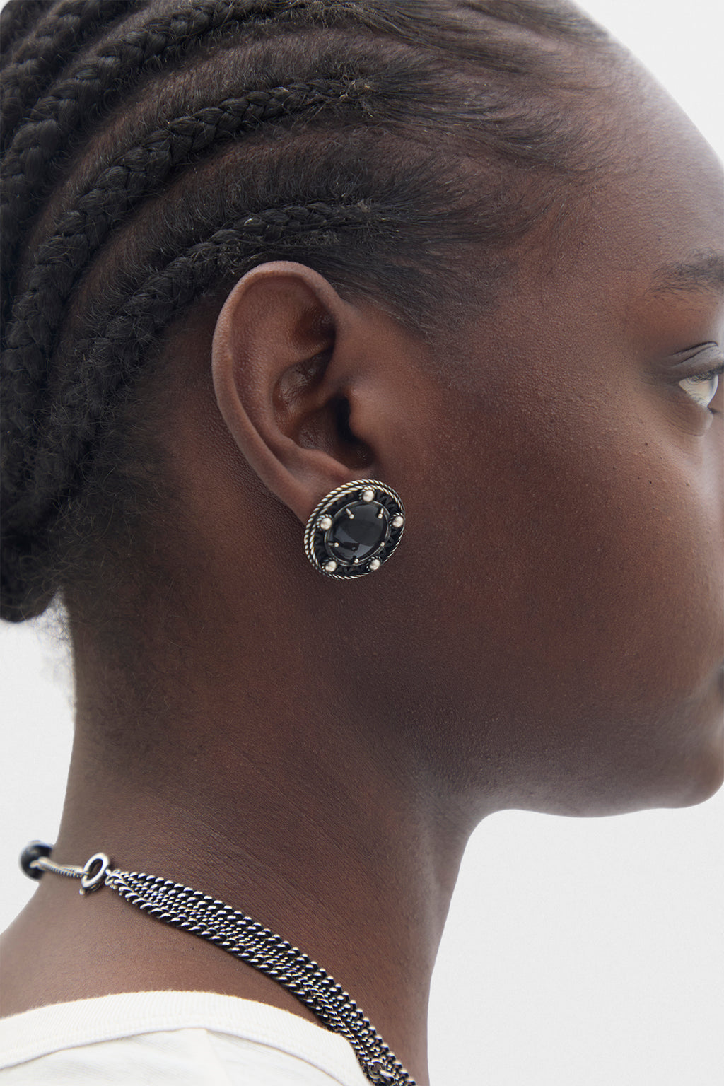 Aimy Black Grained Cabochon Earrings