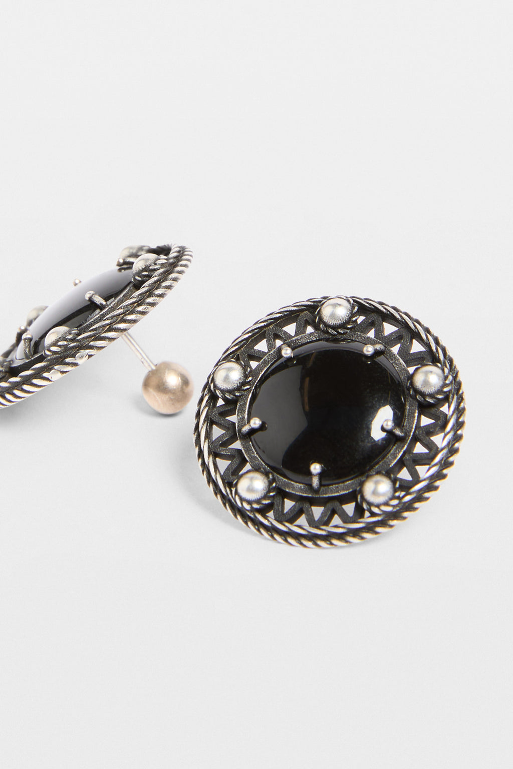 Aimy Black Grained Cabochon Earrings