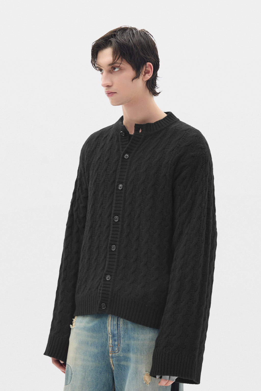 Jeff Cable Knit Ladder Stitch Cardigan