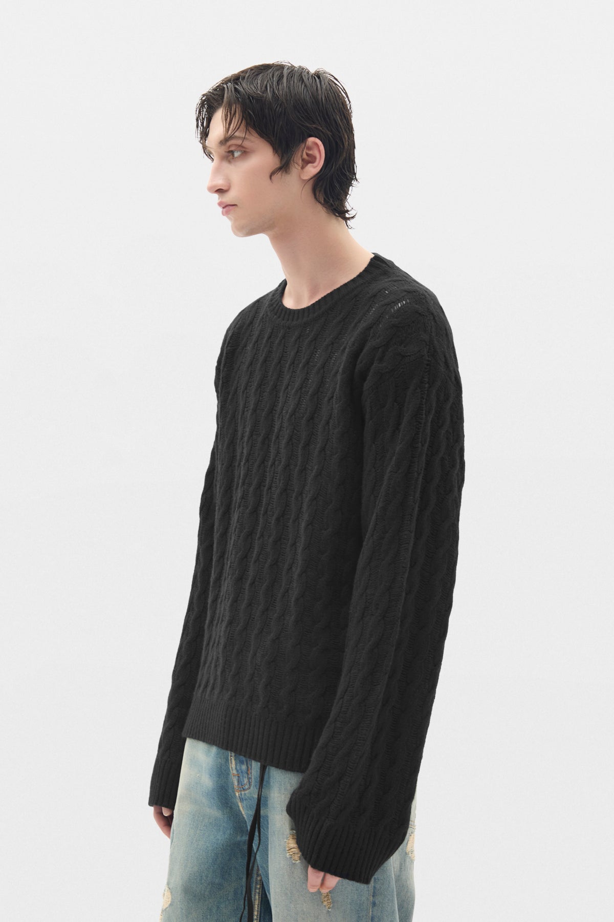 Pull à col rond en maille câblée à échelle Tristan 
