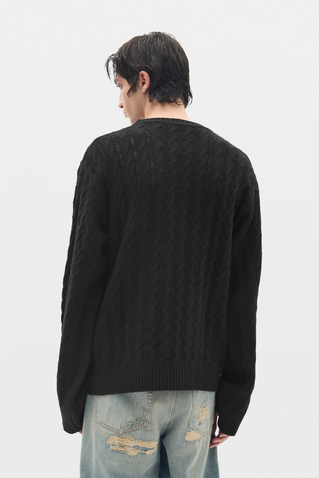 Pull à col rond en maille câblée à échelle Tristan 