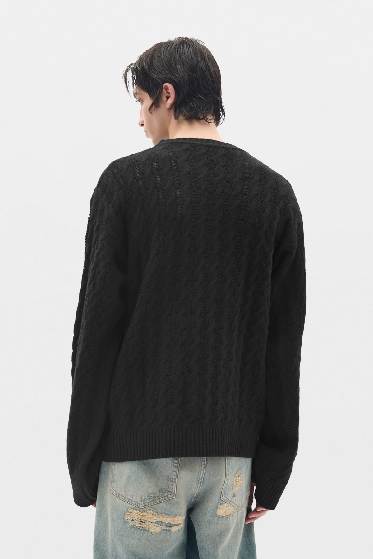 Pull à col rond en maille câblée à échelle Tristan 