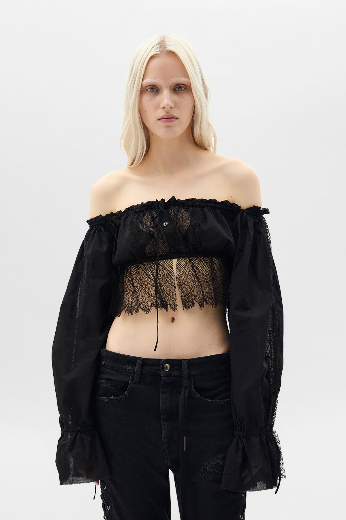 Jorunn Crop Top With Distressed Lace Details