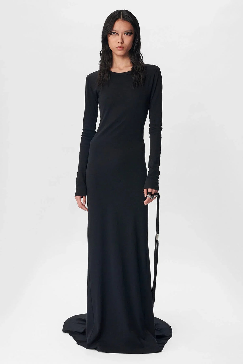ann demeulemeester amor long draped gloved sleeve dress Ann Demeulemeester Amor Long Draped Gloved Sleeved Dress In Black